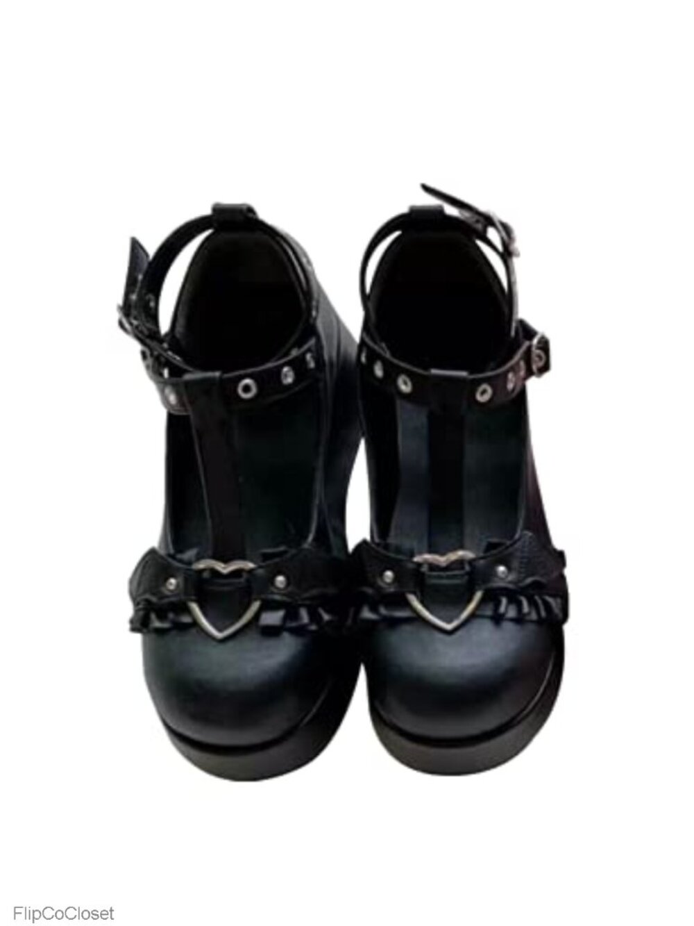 Platform Mary Janes Ankle Strap Buckle PU Leather Round Toe Pump Shoes